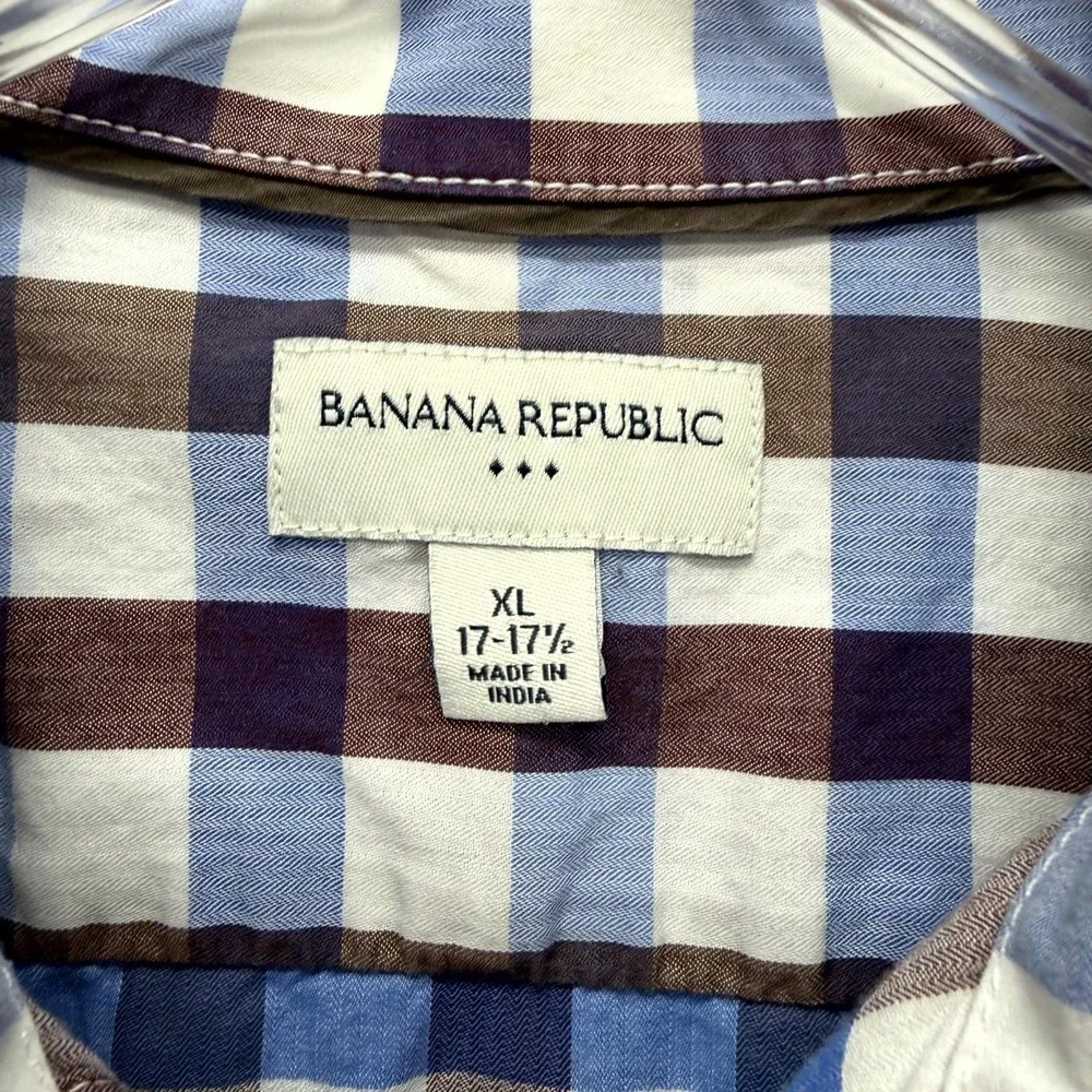 Banana Republic Dress Shirt Men XL Multi Gingham Plaid Cotton Business Button Up